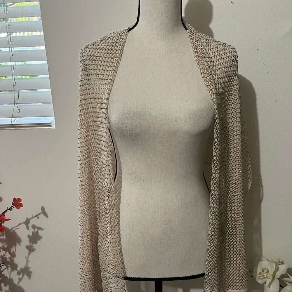 Light Beige Open Weave Shawl Wrap for Women